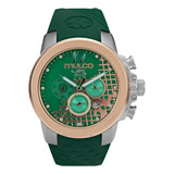 Reloj Pulsera Mulco Mw-3-22899-073, Analógico, Para Mujer, Con Correa De Silicona Color Verde, Bisel Color Plateado Y Hebilla Doble