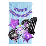 Set De Decoración Cortina, Letrero Y Globos De Kuromi Kawaii