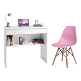 Kit Cadeira Eames Eiffel Charles+escrivaninha Escrit. Rosa