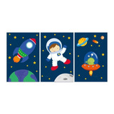 3 Placas Decorativa Infantil Quarto Menino Bebe Astronauta
