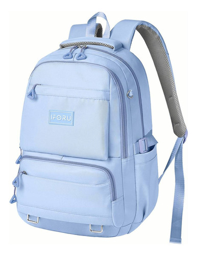 Mochila Escolar Iforu Antirrobo Backpack-02g Color Celeste Diseño Liso 30l