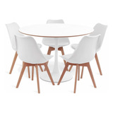 Mesa Elegante Mdf Branca 120cm Com 5 Cadeiras