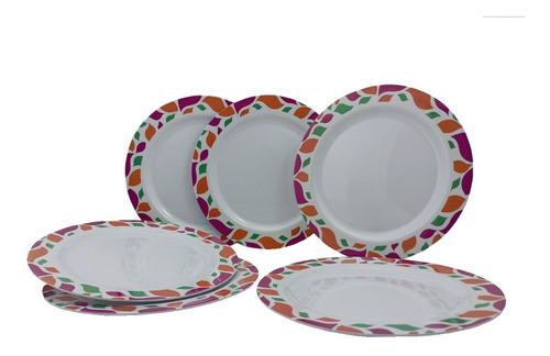 Set Juego Platos Redondos Melamina Moderna Maube 6 Pzas