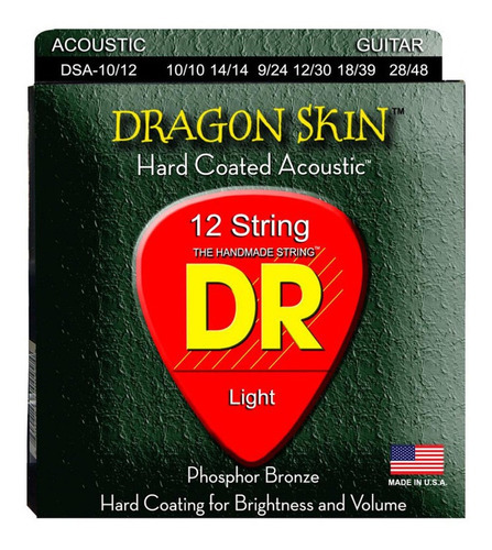 Cuerdas Dr Guitarra Acustica 12 Cdas 10/48 Dragon Skin