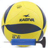 Kit Bola De Volei Kagiva 2.6 Amarelo E Azul + Bomba De Ar