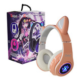 Auricular Bluetooth Gamer Con Orejas De Gato Color Rosa