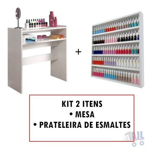 Kit Mesa Manicure C/prateleira, Expositor De Esmaltes/branco