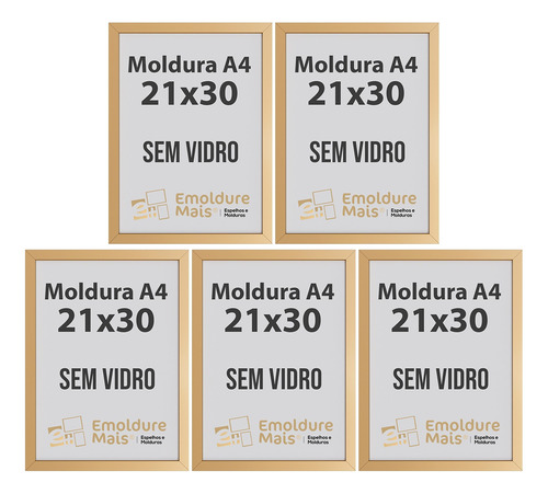 Kit 5 Molduras A4 21x30cm Com Fundo Para Quadros Decorativos