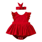 Conjunto Rojo Ropa Bebé Pañalero Manga Corta Niña 2 Piezas