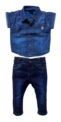 Kit Calça Jeans Bebê E Camisa Jeans 1 A 18 Meses Coloridas