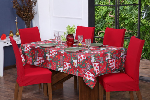 Toalha De Mesa Natal 8 Lugares Tecido Oxford Festiva!