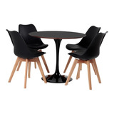 Conjunto Mesa Saarinen Preta  90cm E 4 Cadeiras Leda Preta