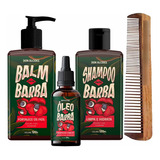 Kit Balm Óleo Shampoo Pente Duplo Barba Guaraná Don Alcides