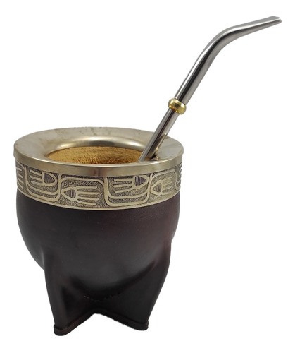 Mate Imperial Alpaca Cuero Marron + Bombilla Inoxidable 