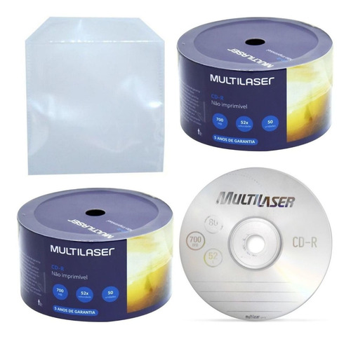 100 Cd Virgem Multilaser+100 Envelopes Plástico Transparente