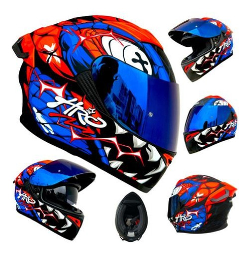 Casco Para Moto Negro Azul Naranja Hro Certificado Dot