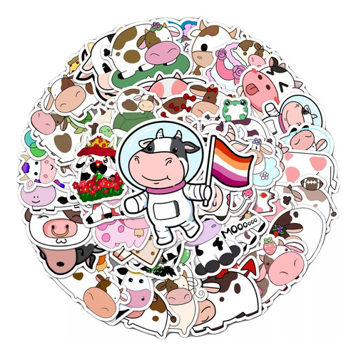 Vaca Kawaii - Set De 50 Stickers / Calcomanias / Pegatinas