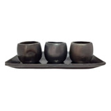 3 Mezcaleras 1 Plato Decorativo Barro Negro Oaxaca Artesanal