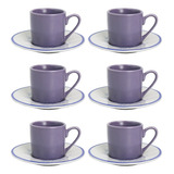 Conjunto Jogo Café Porcelana 12 Peças Pires Selva Lavanda