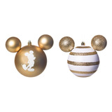 Jogo C/4 Peças Bolas Mickey Silhueta/listra Ouro 8cm 1350790