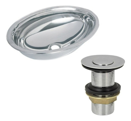 Cuba Oval Inox 39x27,5cm Média Aço Inox 304 C/ Válvula Click