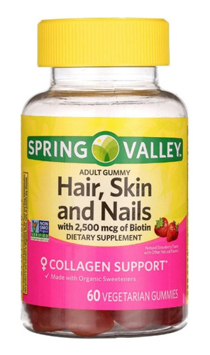 Hair Skin Nails 60 Gomitas + 2,500 Mcg Biotin Y Colágeno Pe Sabor Neutro