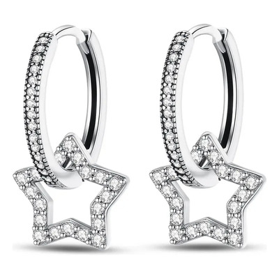 Pendientes Plata De Ley S925 Con Aretes Estrellas