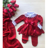 Kit Maternidade Menina Vermelha Vestido 4 Peças Tricot