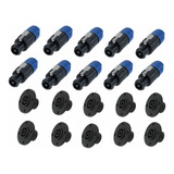 Conector Plug Speakon Kit 20 Unidades 10 Machos + 10 Fêmeas