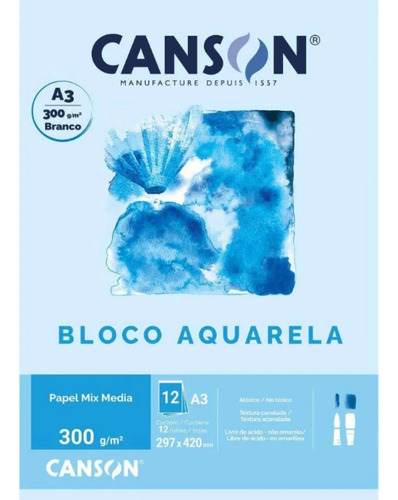Bloco Papel Canson Aquarela A3 300g 12 Folhas