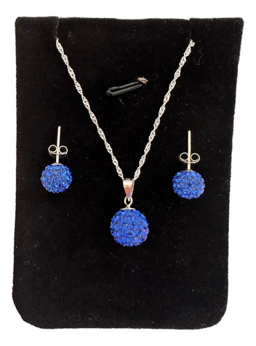 Set Juego Conjunto Collar Y Aros Esfera Azul Swarovski