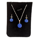 Set Juego Conjunto Collar Y Aros Esfera Azul Swarovski