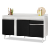 Balcão Gabinete Pia C/ Tampo 150cm 3ptas Dakota Branco/preto Cor Branco