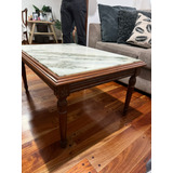 Mesa Ratona De Madera Antigua Con Tapa De Marmol