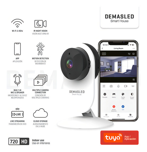 Cámara De Seguridad Hd 720p Smart Wifi Interior Con Audio Bidireccional Visión Nocturna Y Detección De Movimiento Smart House Demasled