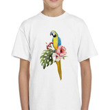 Remera De Niño Ave Guacamayo Watercolor Flor Tropical