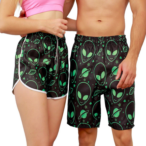 Kit Short Casal Praia Alien Tac Tel Envio Imediato