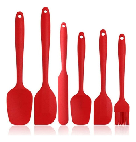 Kit Espatulas Silicona Reposteria Utensilios Cepillo Cocina Color Rojo