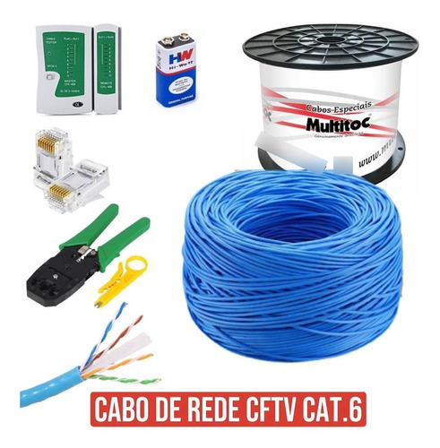 Kit Cabo De Rede Cftv Cat 6 30m Alicate Testador 20rj45 9v