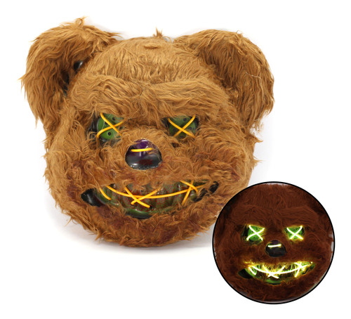 Máscara De Pelúcia Led Urso Terror Halloween Fantasia