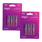 Kit 2 Elgin Blister 4 Pilha Recarregável Aaa Palito 1000mah