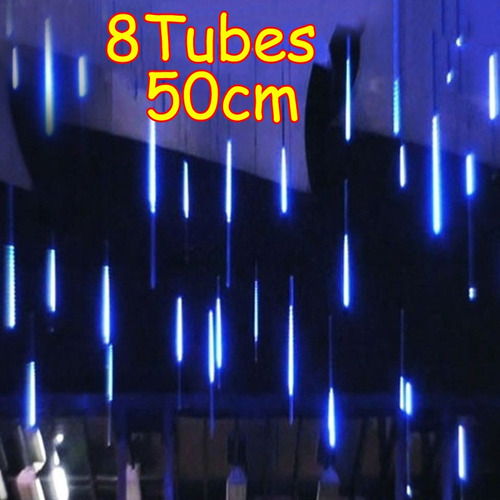 Luz De Lluvia De Meteoritos Navideños 50 Cm 8 Tubos, Azul 11