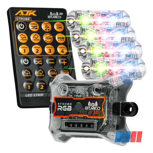 Strobo Automotivo Ajk 10 Faróis Rgb Com Controle Central 3.0