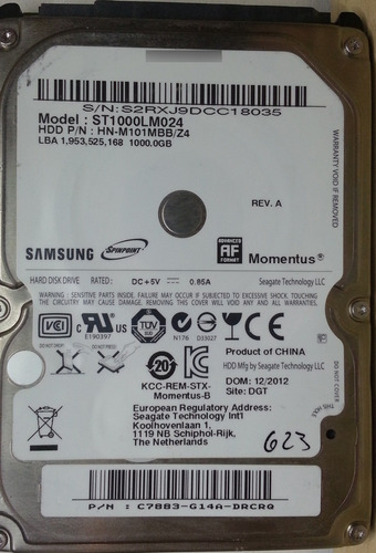 Disco Samsung St1000lm024 H 1tb Sata 2.5 - 623 Recuperodatos