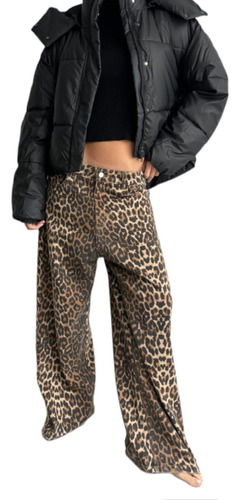 Jeans Wide Leg Animal Print, Rígido, Ancho 