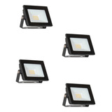 Reflector Led 10w Exterior Luz Calida Fria Exterior Pack X4 Carcasa Negro Luz Cálido