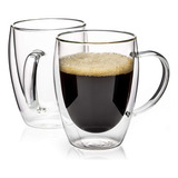 Meway - Tazas De Café De Cristal De Doble Pared Con Asa