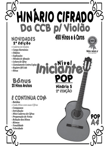 Hinário Cifrado Da Ccb Iniciante Violão - Preto - Pop A4 