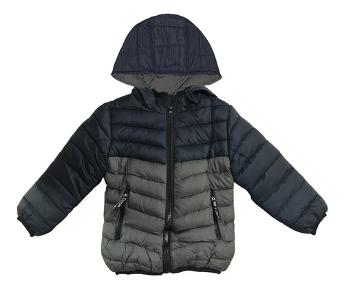 Jaqueta Infantil Puffer Grafite E Azul Marinho Forro E Capuz