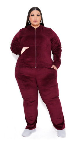 Conjunto Feminino Plush Plus Size Veludo Calça E Blusa Frio